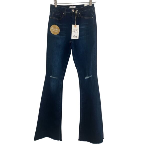 ✨YMI WOMEN'S HIGH RISE FLARE SZ 7/28 JEANS WITH FRAYED HEM✨ - Picture 6 of 9